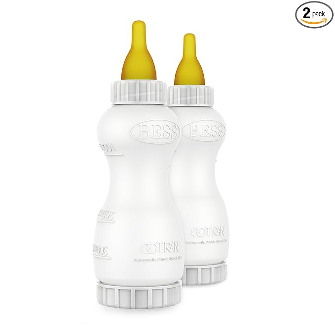 BESS Small Animal Nursing Bottle, No Leak Nipple with Insert, Wide Mouth Bottom Cap Easy Fill and Clean, Control Flow, Non-Collapsing (10oz, 2pk)
