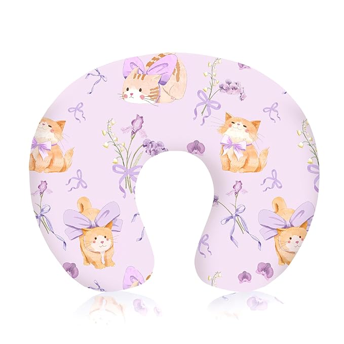 Nursing Pillow Cover, Ultra Soft Breastfeeding Pillow Covers for Newborn Baby Boys and Girls, Easy Removal and Machine Washable Slipcover, Pillowcase Only (Purple Flora & Cat)