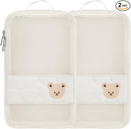 Baby Diaper Organizer - 2 Pack Waterproof Pouches, Mesh Bag, Reusable, Washable or Cloth Diapers (White)