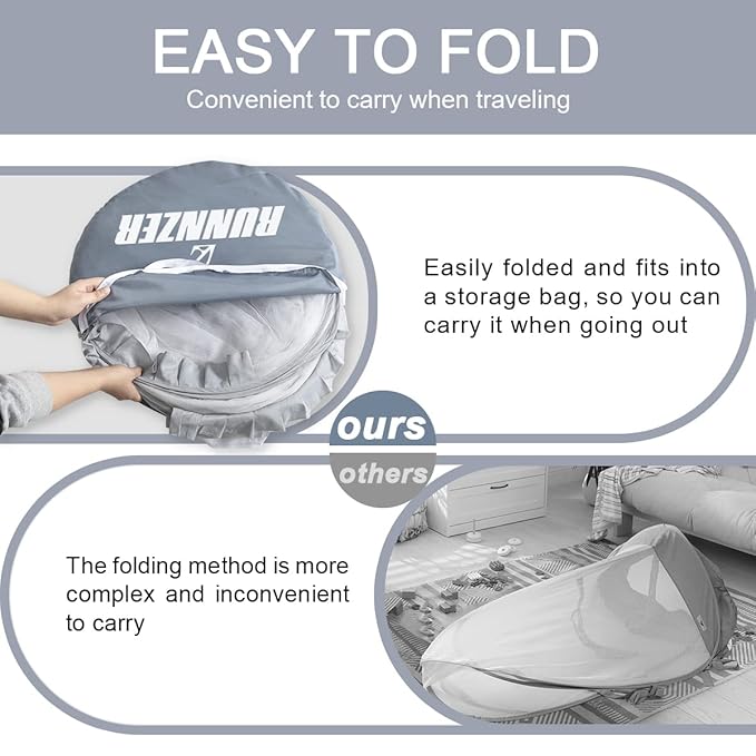 L RUNNZER Baby Crib Tent, Breathable Pop Up Crib Tent Canopy Keep Baby from Climbing Out, Crib Net to Keep Baby in with Auto-Lock Zipper(55.2" L x 27.6" W x 51.6" H)