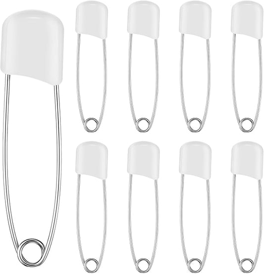 WILLBOND 8 Pcs Diaper Pins Safety 2.2 Inch Plastic Head Cloth Diaper Nappy Pins with Locking Closures Stainless Steel with Velvet Bag (White)