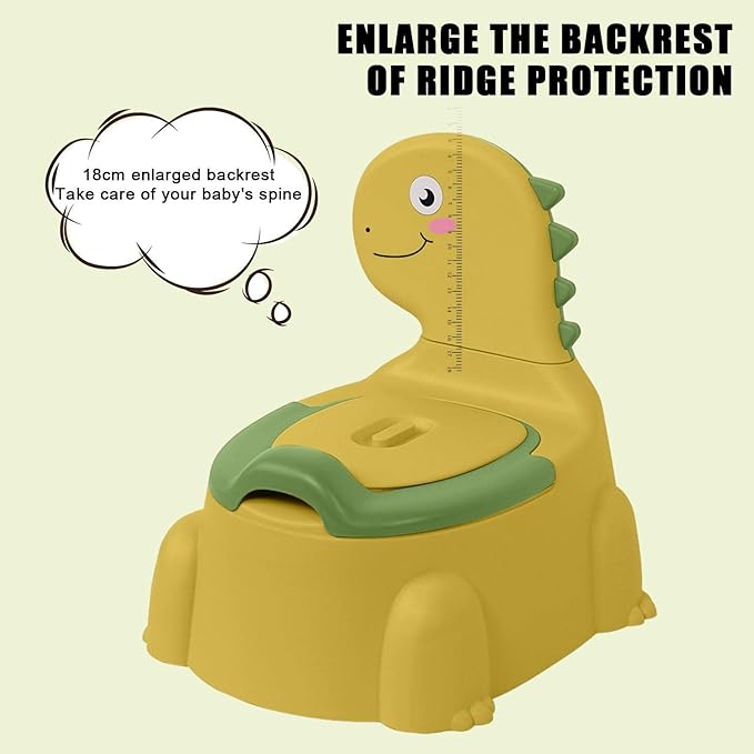 Potty Training Toilet | Dinosaur Seat Toddler Chair Portable for Kids with Non-slip Rubber Mat Backrest Boys Girls Yellow