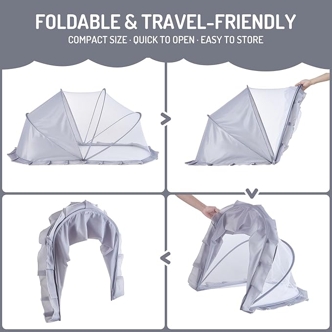 Folding Crib Net Mosquito Net for Baby – Kids Mosquito Netting Mesh Crib Canopy, Crib Blackout Cover with Shade Cover for Toddler Sleeping Outdoors, Travel Portable Baby Bed Tent, Grey, 36x22inch