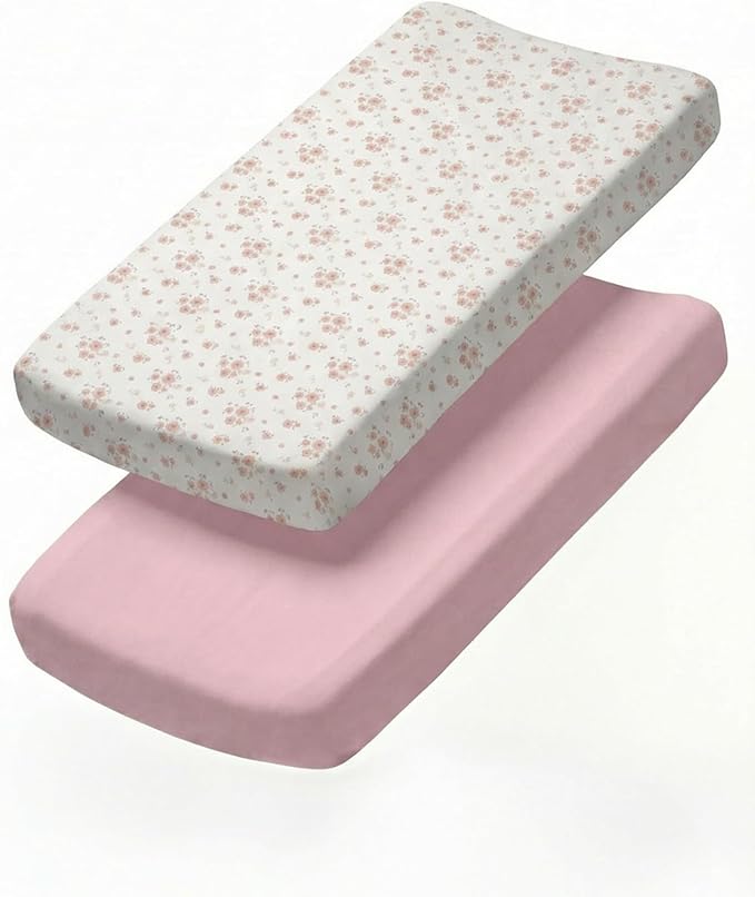 Changing Pad Cover - Pack of 2 Soft Unisex Diaper Change Microfiber Table Sheets - Fits 32"x16" Contoured Pad - Changing Pad Cover for Baby Boys and Girls - Snug, Machine Washable - Oeko-Tex, Floral