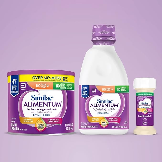 Similac Alimentum With 2'-FL HMO Hypoallergenic Infant Formula, for Food Allergies and Colic Due to Protein Sensitivity, Ready-to-Feed Baby Formula, 32-fl-oz Bottle, Pack of 6