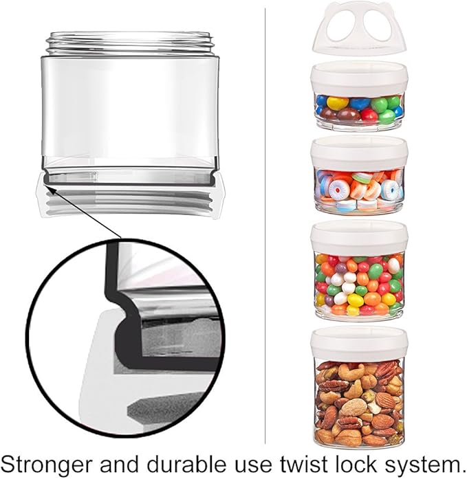 SELEWARE Portable Stackable Food Storage Containers for Snacks Formula Powder and Drinks Twist Lock System Airtight Leak-proof BPA and Phthalate Free Red Blue and White