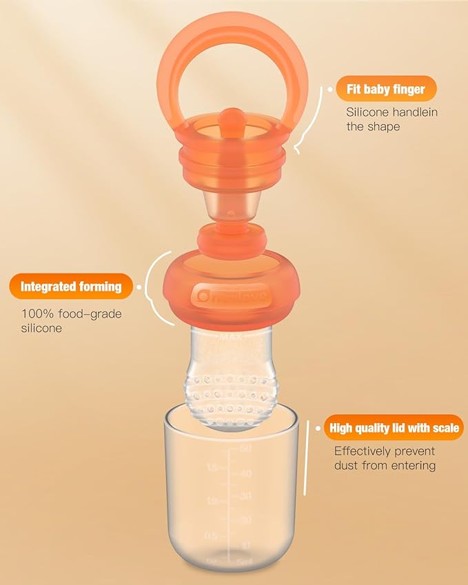 Silicone Baby Fruit Food Feeder & Breastmilk Popsicle Molds Combo, Silicone Feeder for Safe Infant Self Feeding, 6+ Month (Orange)