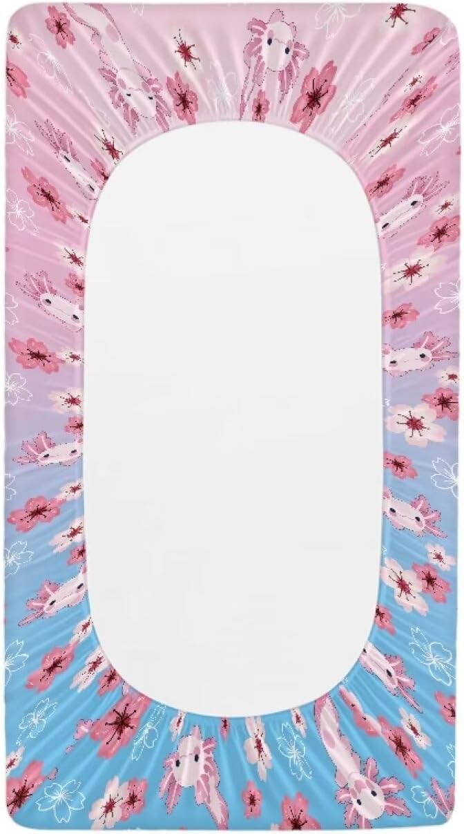 Floral Axolotl Changing Pad Cover, Sunflower Baby Nursery Diaper Changing Pad Sheets for Boys Girls Soft Breathable Stretch Fitted Changing Mat Cover 32''x16''
