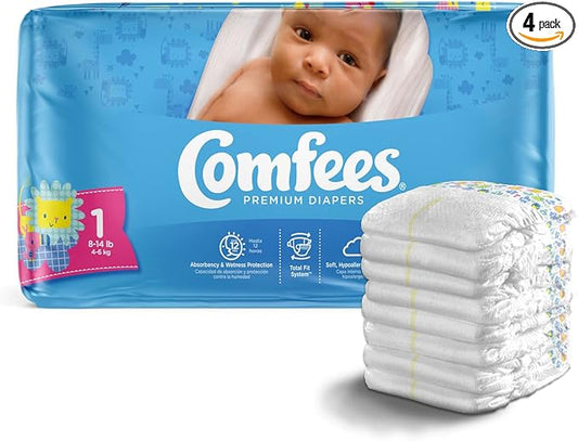 Comfees Premium Baby Diapers with Total Fit System for Boys & Girls, Size 1, 200Count, White (CMF-1)