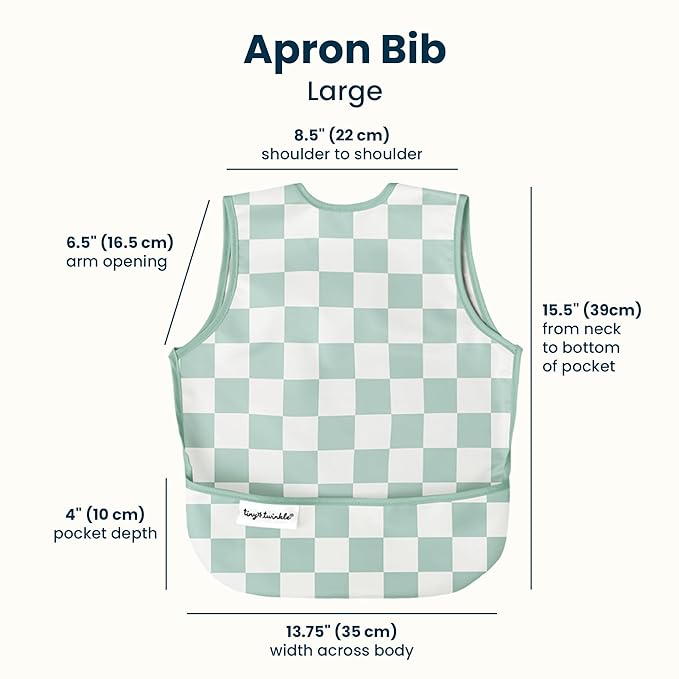 Tiny Twinkle Mess Proof Baby Bib for Boys | Waterproof Toddler Bib for Eating | Baby Apron for Feeding, Machine Washable | Perfect Shower Gift (Green Checkers, 2-4Y)