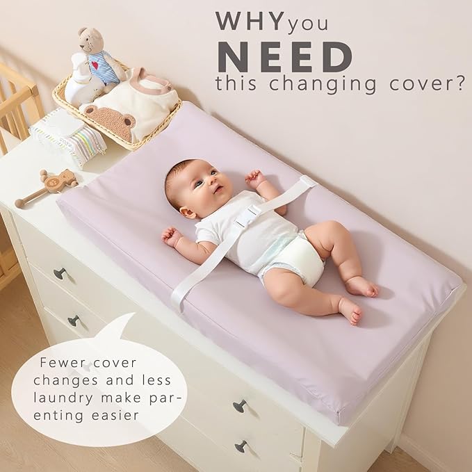 Vegan Leather Baby Changing Pad Covers for Girl, Boy, Waterproof & Wipeable Soft Diaper Changing Mat Cover.Fits Standard Changing Pads with Dimensions of 32" x 16". (Pink)