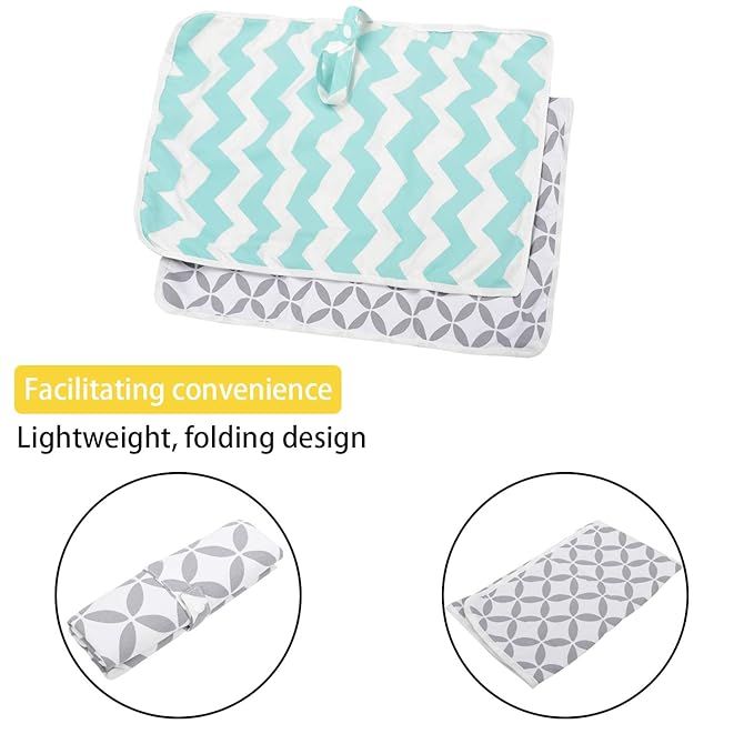 Portable Changing Pad, 2 Pack Baby Waterproof Diaper Changing Pad Reusable and Washable Newborn Travel Mat Station for Home Travel Outside