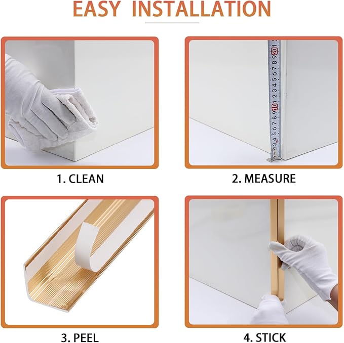 QDYMXUN Aluminum Self Adhesive Wall Corner Guards, Peel and Stick L-Shaped Metal Protector Strips for Door Frame, Furniture Edge and Home Protection (Matte Gold, 4pcs x 51.2''L x 0.8''W)