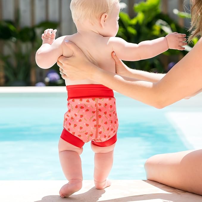 Splash About Happy Nappy Reusable Swim Diaper, Strawberry Field, 6-12 Months