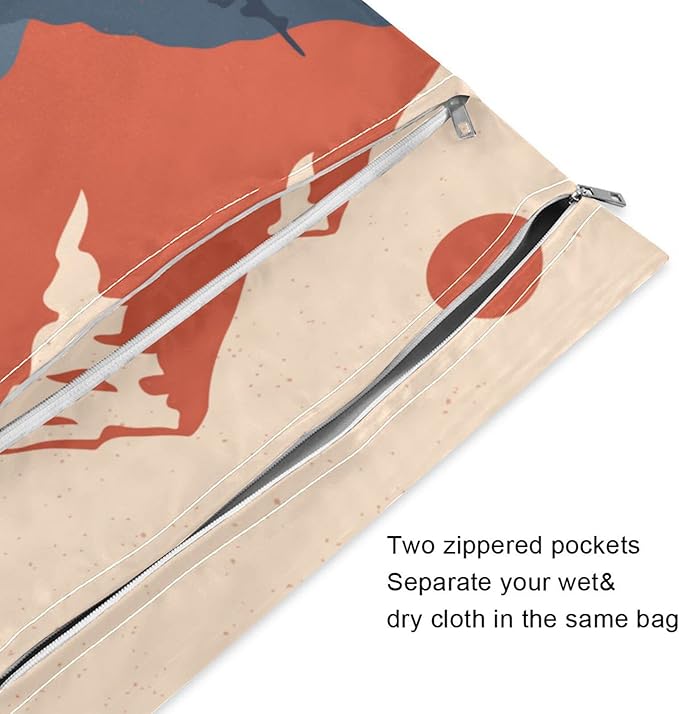 Kigai 2pcs Setting Sun Mountain Wet Dry Bags,Waterproof Reusable Cloth Diaper Wet Dry Bags for Travel,Diapers,Dirty Gym Clothes and Toiletries