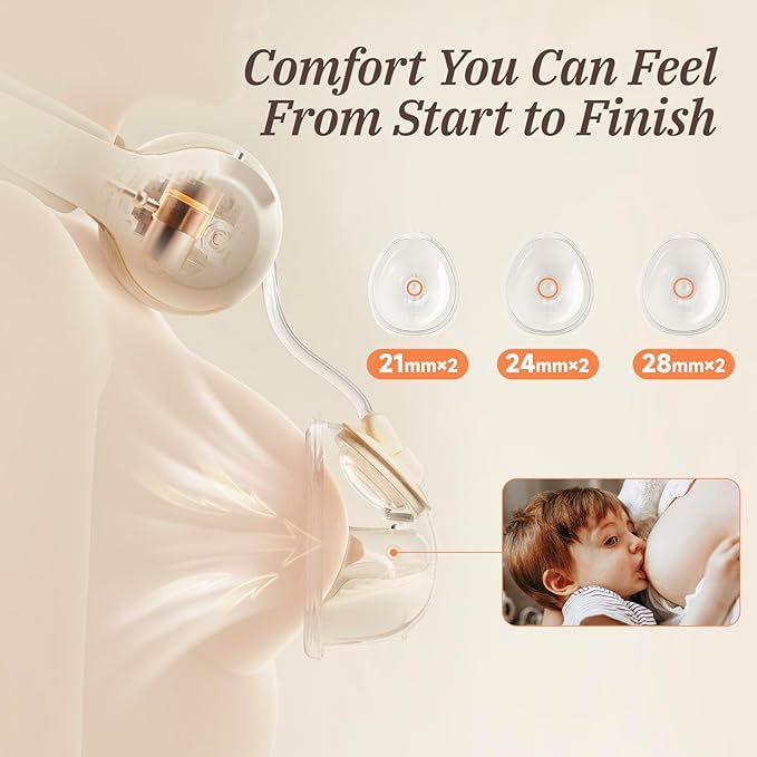 Snow Bear Wearable Breast Pump–Hands Free Portable Breast Pump with Neck Heated & 3 Size Flanges,160 min Battery Life Wireless Ultra Quiet Spill Resistant Breastfeeding Pump for Moms Home Work Travel