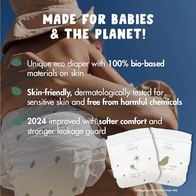 Eco by Naty Baby Diapers - Plant-Based Eco-Friendly Diapers, Great for Baby Sensitive Skin and Helps Prevent Leaking (Size 4, 88 Count)