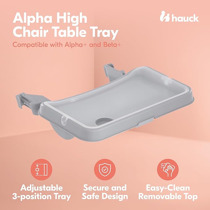 hauck Alpha Removable Non Slip High Chair Table Tray with Adjustable Depth, Compatible with Wooden Grow-Along Alpha+ and Beta+, Accessory Only, Grey,