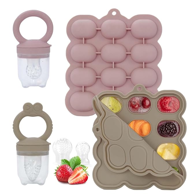 Baby Fruit Feeder Breastmilk Popsicle Molds Set, Silicone Food Storage Freezer Tray and Breast Milk Feeder Pacifier for Teething