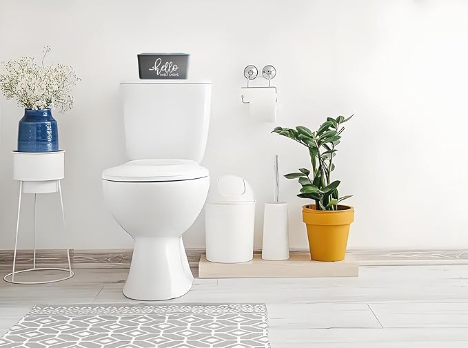 Moorfowl Hello Sweet Cheeks Flushable Wipes Dispenser, 8.2L x 4.9W x 3.9H inches, Bathroom Wipes Container Holder Cute Funny Rustic Farmhouse Home Decor (Grey)