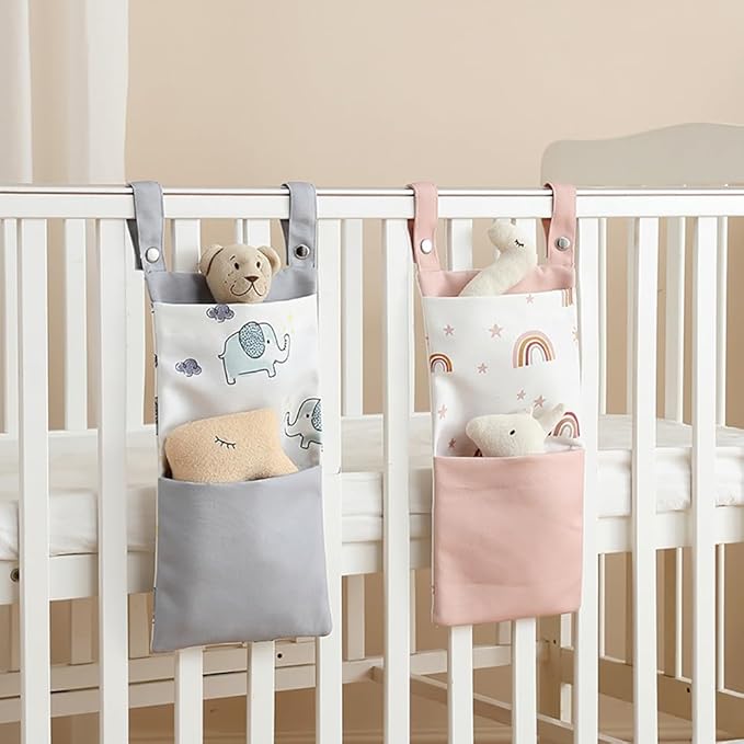 MOMIGO Baby Diaper Caddy Bag Stacker Organize - 2pcs Pockets Nursery Storage Bin for Diapers, Wipes & Toys (Rainbow)