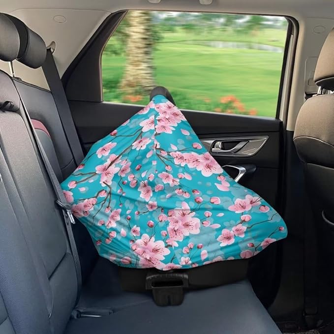 Coldinair Peach Blossom Car Seat Cover for Babies Girls,Nursing Cover,Soft Stretchy Infant Carseat Canopy,Shopping Cart/High Chair/Stroller Covers