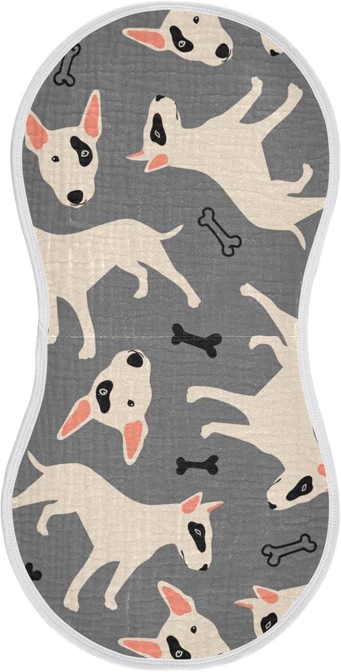 Bull Terrier Pitbull Dog and Bone Muslin Burp Cloths for Baby 1 Pack 100% Cotton Baby Washcloths Bibs for Boy Girl