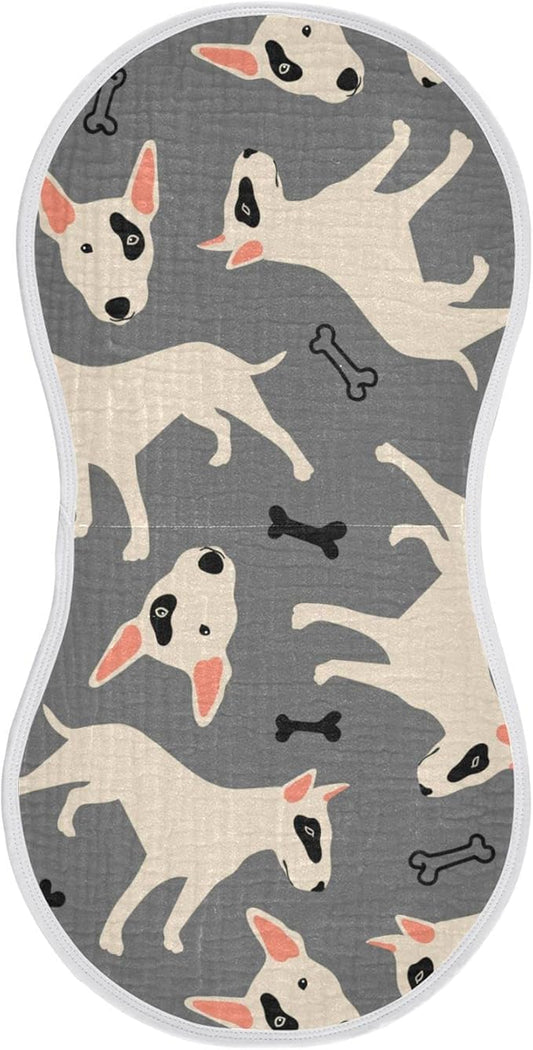 Bull Terrier Pitbull Dog and Bone Muslin Burp Cloths for Baby 1 Pack 100% Cotton Baby Washcloths Bibs for Boy Girl