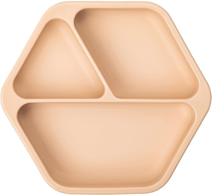 Tiny Twinkle Silicone Suction Baby Plate, Suction Grip Divided Dish for First Foods and Self-Feeding Toddlers, Baby Led Weaning Supplies for Independent Eating (Sand Plate)