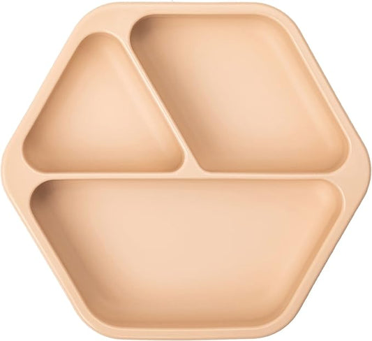 Tiny Twinkle Silicone Suction Baby Plate, Suction Grip Divided Dish for First Foods and Self-Feeding Toddlers, Baby Led Weaning Supplies for Independent Eating (Sand Plate)