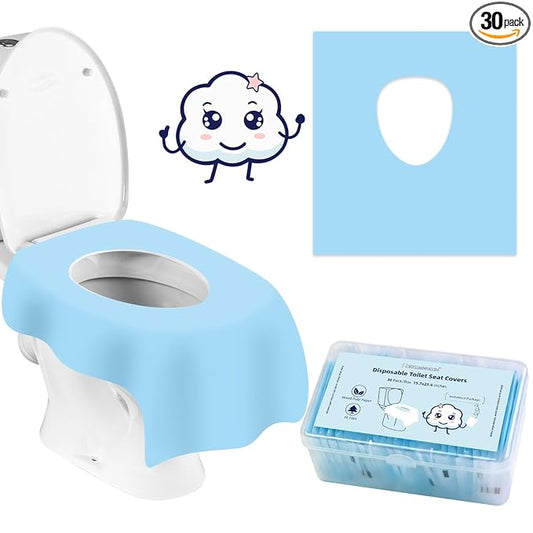Cottonessence Disposable Toilet Seat Covers (30-Pack) – Waterproof, Individually Wrapped, Portable，Non-Slip Liners for Kids & Adults, Travel & Home Use