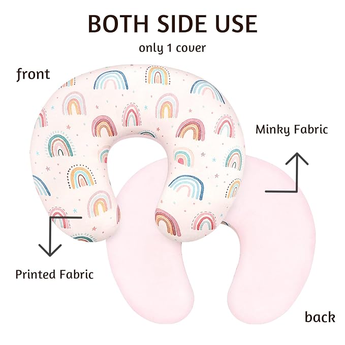 Nursing Pillow Cover 1 Pack, Removable Nursing Pillow Cover for Breastfeeding Pillows, Super Soft Comfortable Slipcover for Boy and Girls, Pink & Rainbow