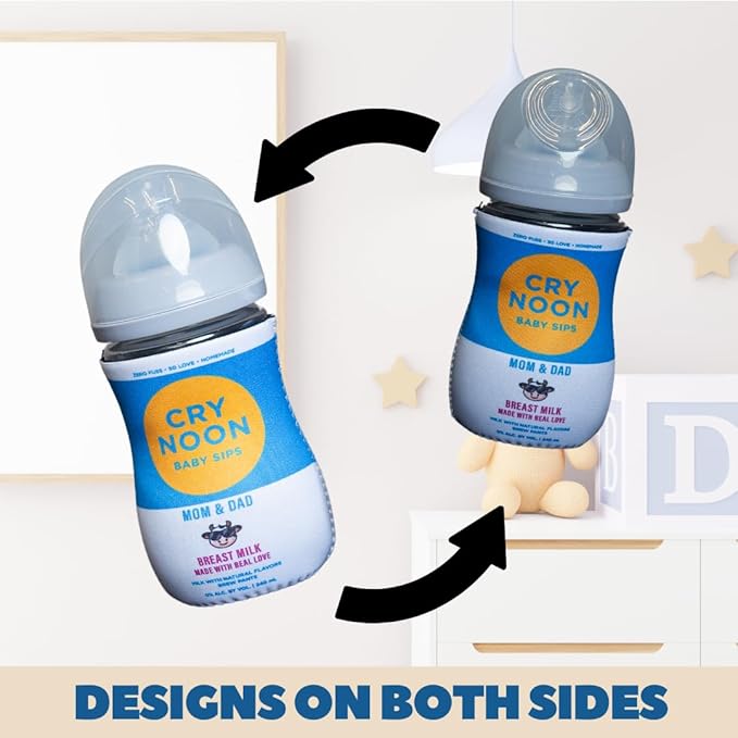 Funny Baby Bottle Koozie – Hard Seltzer/Beer Parody Baby Bottle Sleeve – Hilarious Baby Shower Gag Gift & New Dad Gift (2 Premium Designed Neoprene Coozies + BPA/Lead/Phthalate Free Bottle Included)