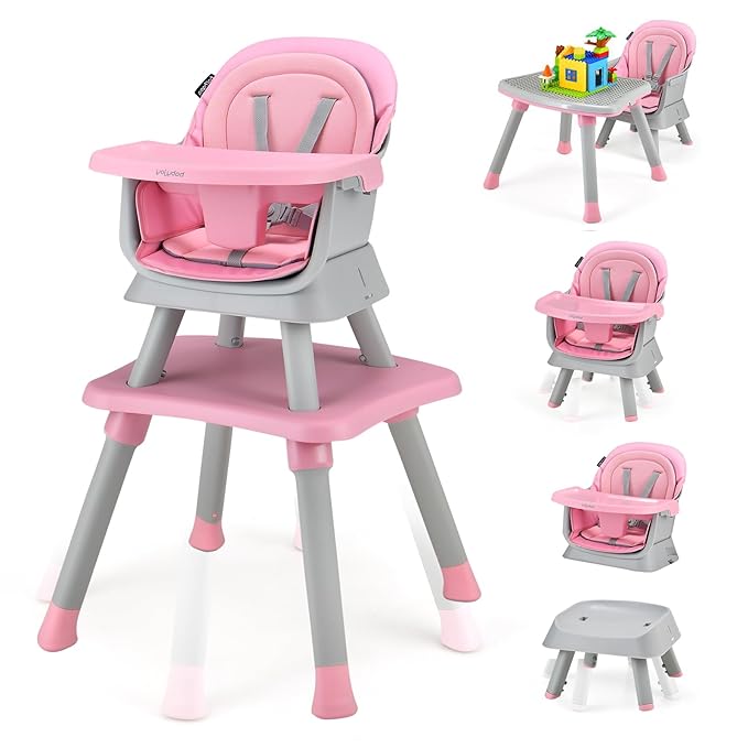 GLACER Convertible High Chair - 8 in 1 Adjustable Baby High Chair w/Removable Tray, Dual Cushions, Activity Table and Chair Set, Booster Seat, Stool, High Chairs for Babies and Toddlers