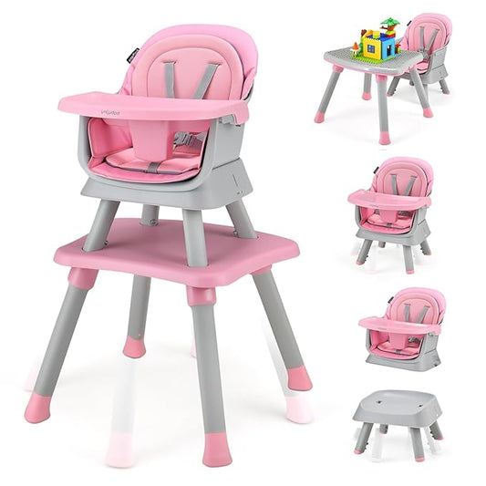 GLACER Convertible High Chair - 8 in 1 Adjustable Baby High Chair w/Removable Tray, Dual Cushions, Activity Table and Chair Set, Booster Seat, Stool, High Chairs for Babies and Toddlers