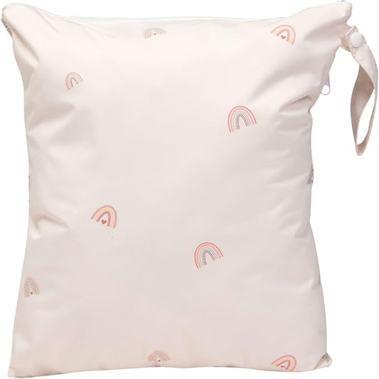 Ali+Oli Water Resistant Dual-Compartment Wet-Dry Bag for Travel, Hook to Stroller, Daycare, Diapers, Diaper Bag, Clutch Bag,15x12 inches (Rainbows)