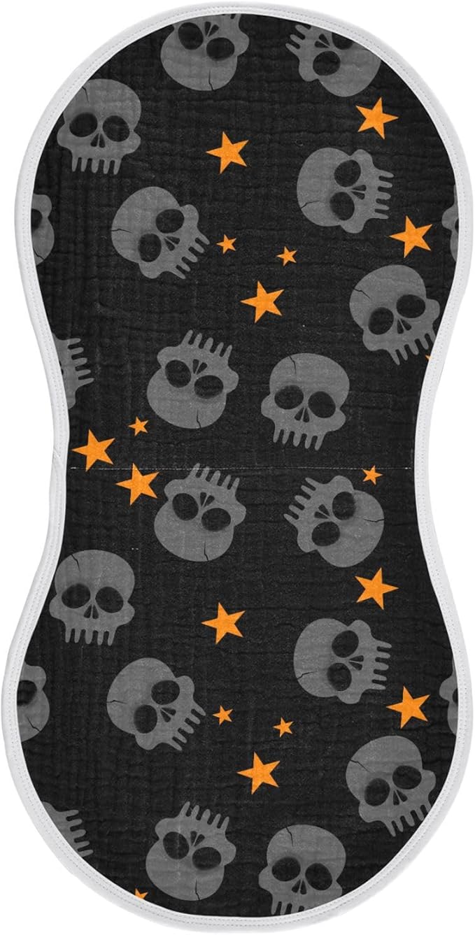 Halloween Skull Muslin Burp Cloths for Baby Boys and Girls - 1-Pack Ultra Absorbent Muslin Washcloths, Newborn Towel, Milk Spit Up Rags, Burp Cloth Bib for Unisex, 22 x 11 Inch