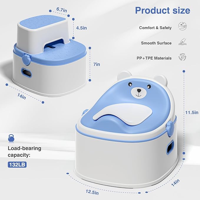 3-in-1 Toddler Potty Training Toilet for Boys & Girls - Convertible Potty Chair with Step Stool for Toddlers 1-3, Anti-Slip Design Toddler Toilet Seat - Removable & Easy to Clean