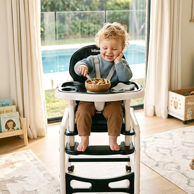 INFANS 5 in 1 Baby High Chair, Convertible Toddler Table Chair Set, Rocking Chair, Multi-Function Seat with Lockable Universal Wheels, Adjustable Seat Back, Removable Trays