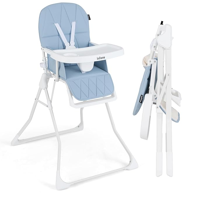 INFANS Baby High Chair, Quick Folding Portable Highchair for Babies and Toddlers with Adjustable Footrest Removable Dishwasher Tray PU Seat, Compact Highchairs for Baby Age 6-36 Months