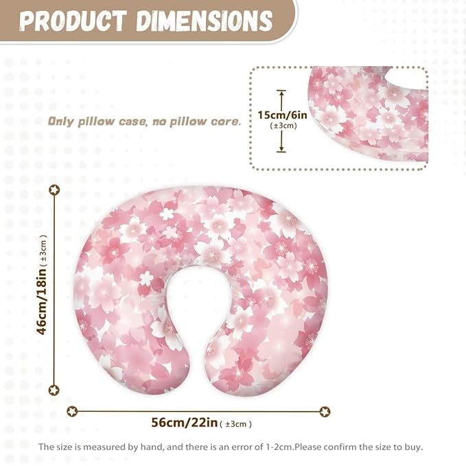 Cherry Blossom Nursing Pillow Cover for Breastfeeding, Fits Standard Nursing Pillow, Removable Cotton Cover, Pink