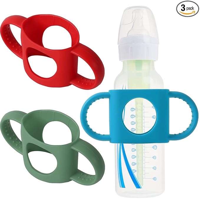 TonGass (3-Pack) TonGass Universal Fit Baby Bottle Holders with Easy Grip Handles for Babies to Hold Their Own Bottle - BPA-Free Soft Silicone