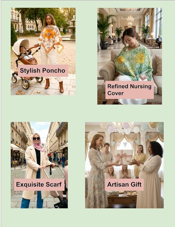 Le Veilea 3-in-1 Silk Nursing Cover - 100% Silk Twill Breastfeediing Cover, Baby-Friendly, Converts to Stylish Poncho & Refined Scarf, Lightweight & Breathable