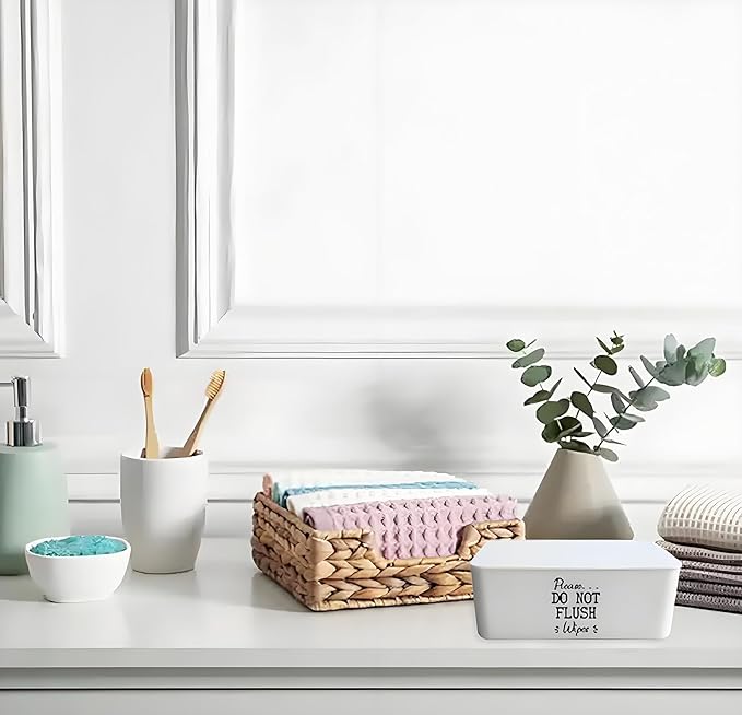 Moorfowl Baby Wipes Container Bathroom, 7.28" L * 4.80" W * 2.75" H, Adorable Please DO NOT Flush Toilet Wipes Dispenser Holder, Chic Style