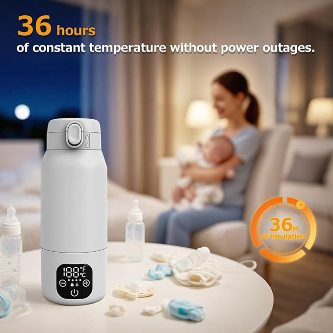 Portable Bottle Warmer for Travel,Dual Heating Modes for Breast Milk & Water,Fast Heating & Precise Temp Control,17 Ounces Portable Bottle Warmer,car,Airplane Journey,Outdoors Christmas Gifts