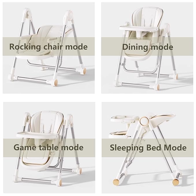 3-in-1 Foldable Baby High Chair with Locking Wheels – Adjustable Feeding Chair, Removable Tray, Detachable PU Cushion for Infants & Toddlers