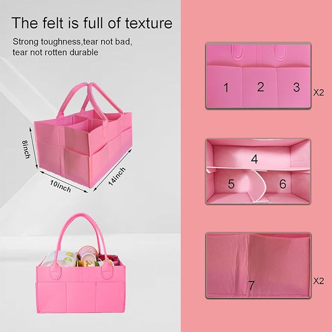 Baby Diaper Caddy is a versatile baby basket designed for nursery storage, car organization, and as a thoughtful gift for baby showers. Perfect for storing diapers and baby wipes. (Pink)