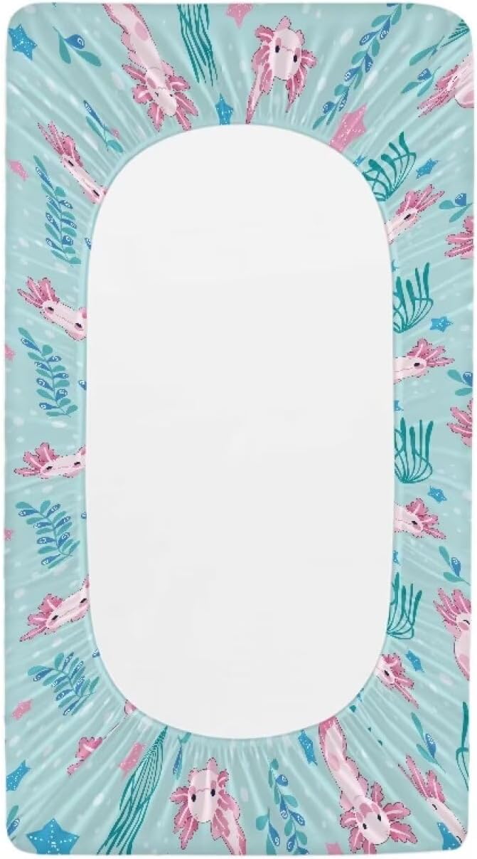 Kawaii Axolotl Changing Pad Cover, Diaper Changing Pad Covers for Baby, Fitted Boys Girls Changing Table Sheets for 32''×16'' Change Table Pad, Soft and Breathable
