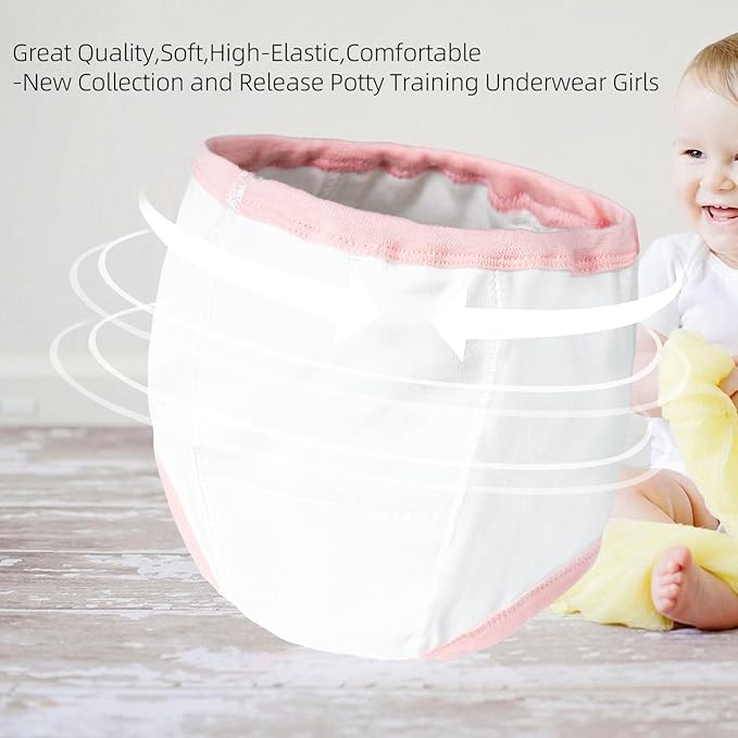 Joyo roy 4Pcs Potty Training Underwear for Girls 100% Cotton Soft Super Absorption Thick Padded Toilet Training Pants Waterproof Toddler Underwear Girls 4T Pee Pants with Potty Sticker Chart