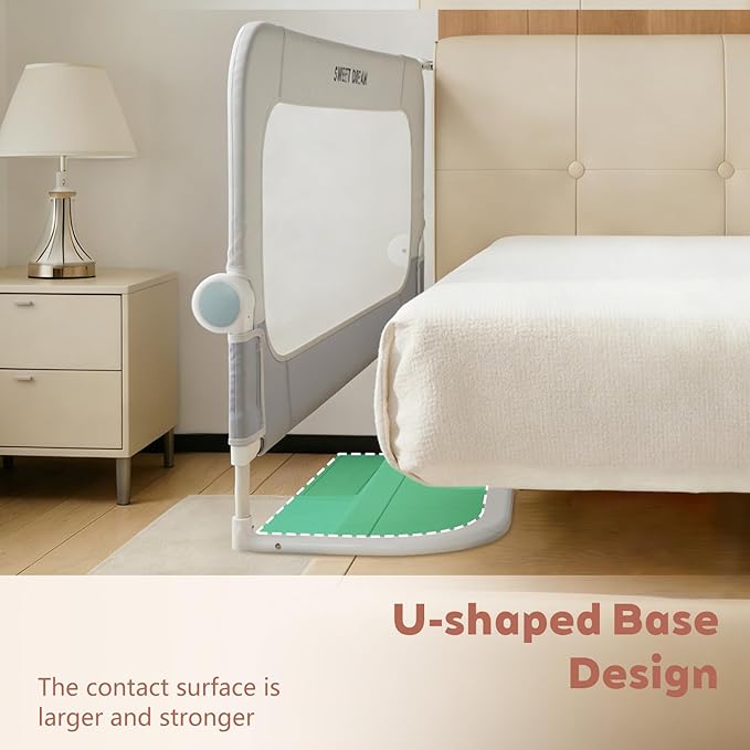Bed Rail for Toddlers, 32in Folding Toddler Bed Rail Guard with Reinforced Anchor System & Sturdy Metal Frame, Portable Bed Railing for Baby Fits Crib,Twin, Queen & King Bed, Breathable Mesh